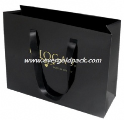 Luxury Custom Retail Black Matt Paper Bags With Ribbon Handles