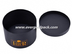 Luxury Hand Made Black Beater Dyed Paper Cylinder  Packaging Box with Gold Hot Stamp Logo