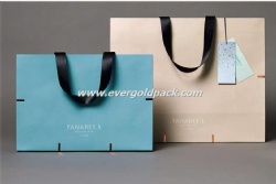 Luxury Custom Hand Made Retail Paper Euro Tote Shopping Bags With Ribbon Handles and Swing Tags