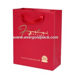 Luxury Custom Retail Matt  Red Paper Shopping Bags With Gold Hot Stamp And Red Handle