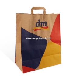 Machine Made Custom Retail Kraft Shopping Bags With Flat Paper Handles