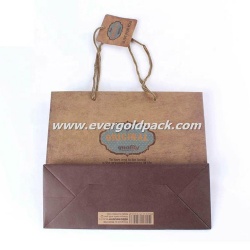 Custom Retail Kraft Shopping Bags With Rope Handles And Swing Tag