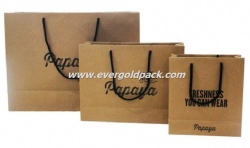 Luxury Retail Natural Kraft Shopping Bags Printed Black Color With Black Rope Handles